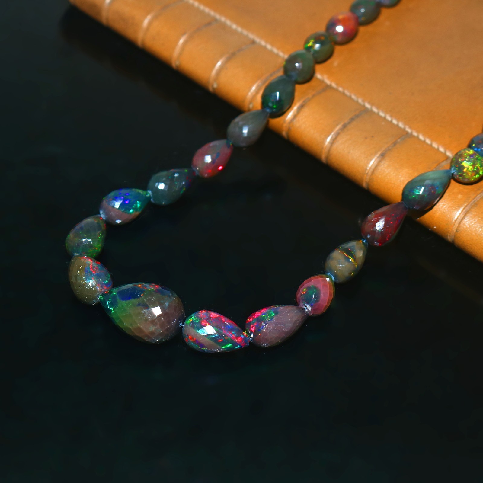 112Cts Natural Black Ethiopian Opal Teardrop Beads Opal Briolette OB34