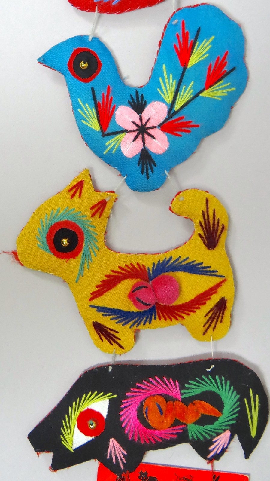 Vtg 1960s Chinese Zodiac Folk Art Handmade Embroidered Felt Animal Ornament 3.5′