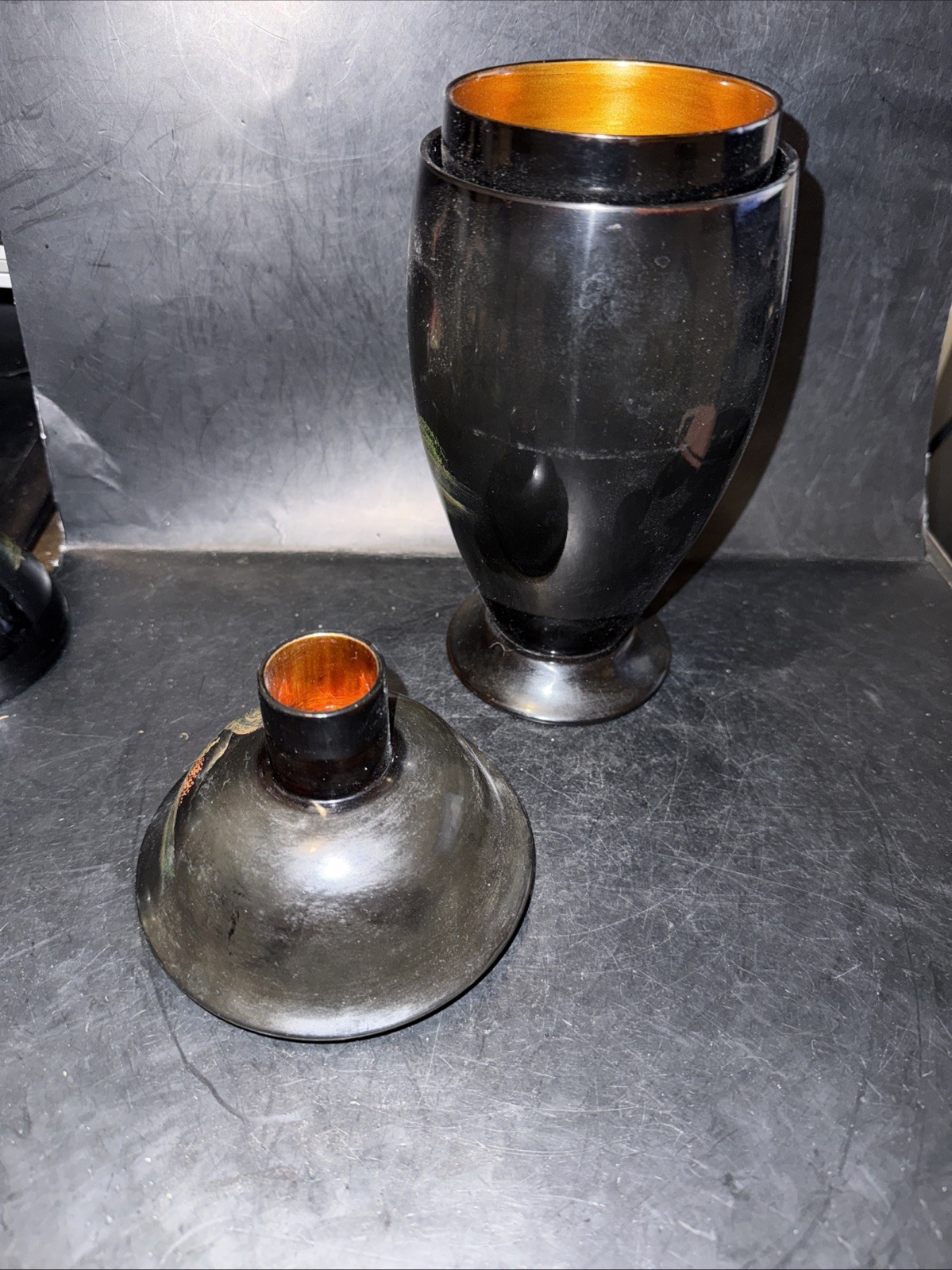 VINTAGE 1940s Chinese BLACK LACQUER Drinking Set With Tray
