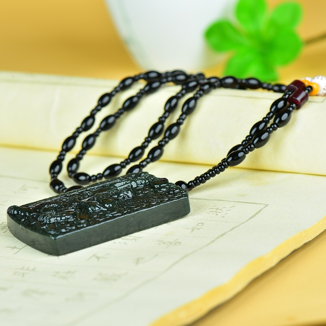 Chinese Hetian Gray Jade Hand Carving Buddhism Ksitigarbha Boddhisattva Pendant