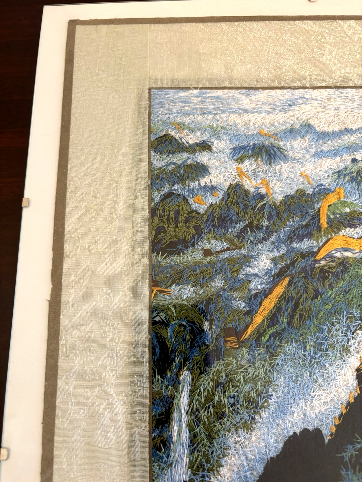 Chinese Asian 100% Silk Tapestry Embroidery Great Wall Plexiglass Mount