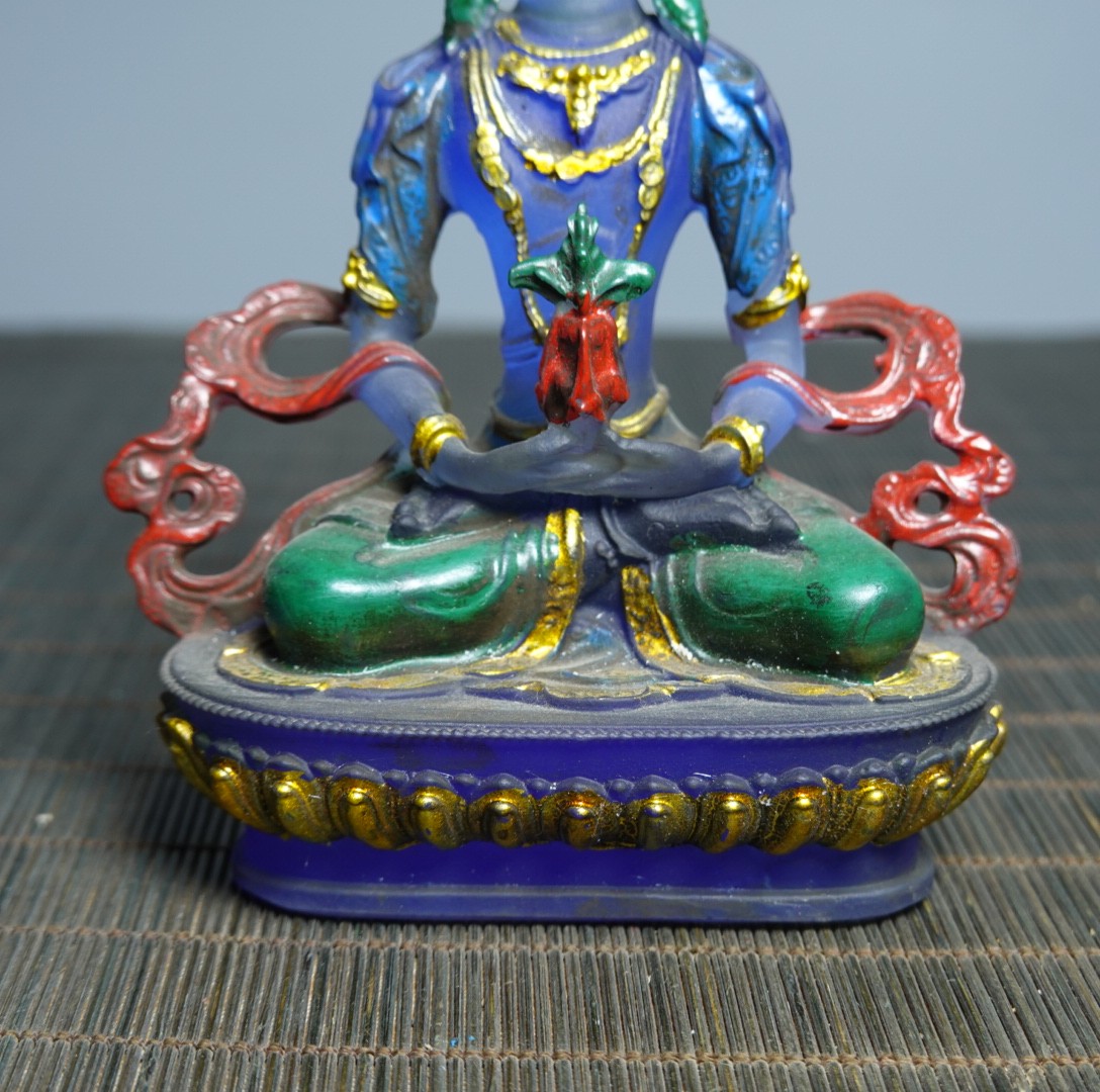 5.1″ Collect Coloured Glaze Painted Tibetan Buddhism Longevity Buddha Sit Statue