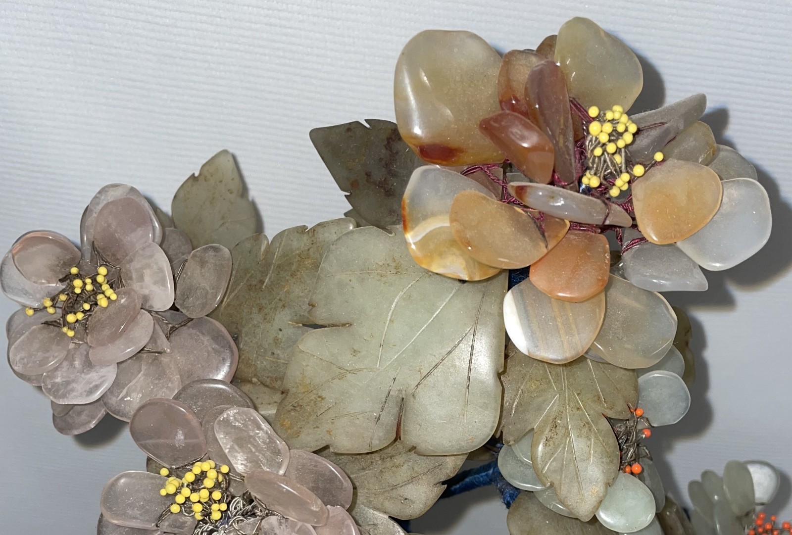 Vtg Chinese Jade Hard Stone Flowering Plant Or Bonsai Home Decor 13 Inches High