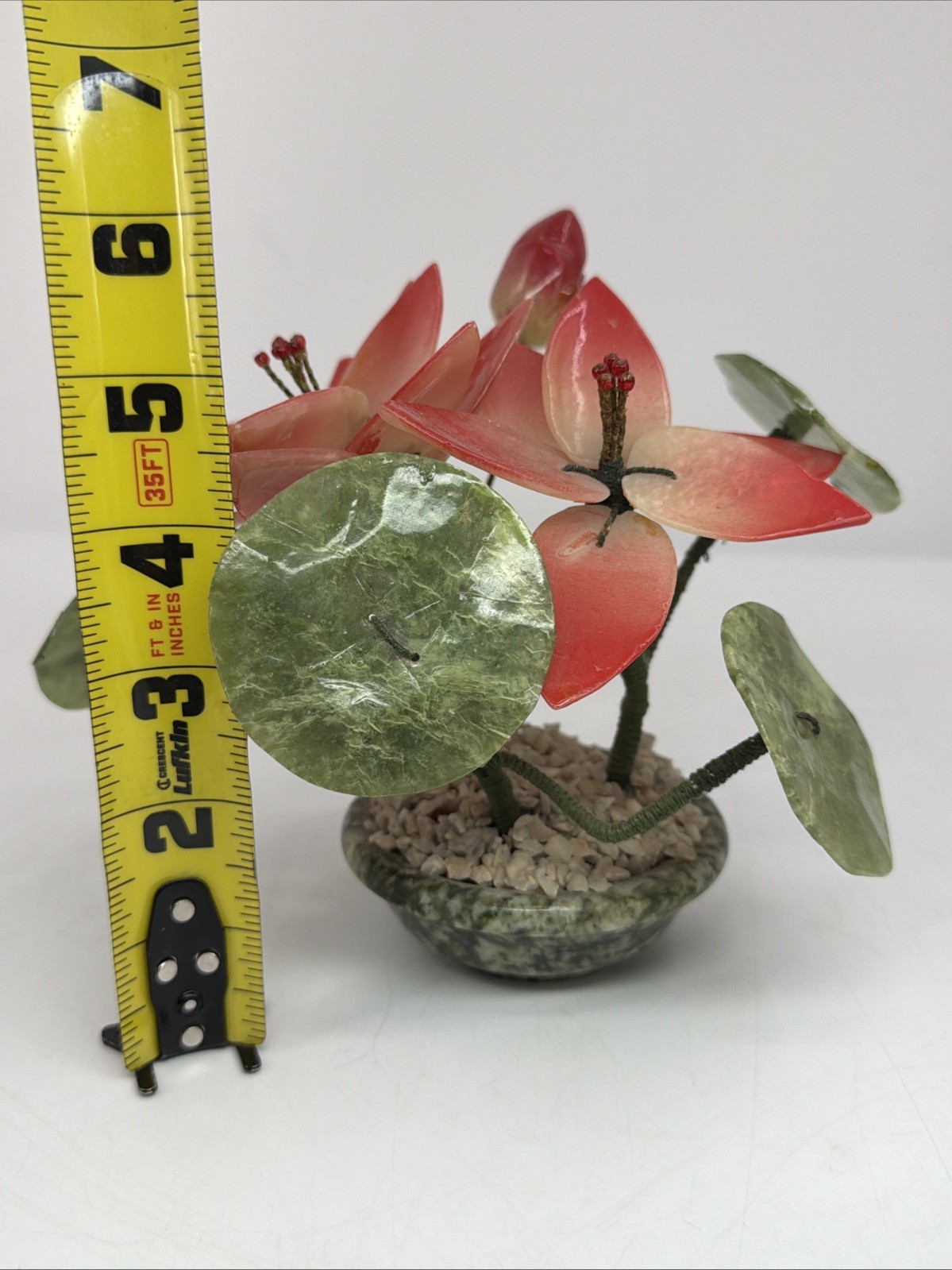 Vintage Asian Jade Stone Blossom Bonsai Tree, Small Approximately 6”x 7”