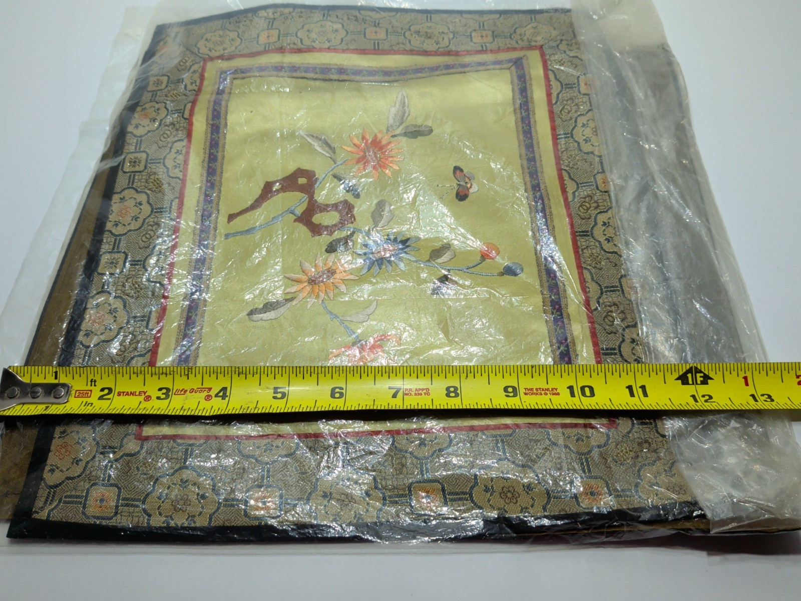 ✨VINTAGE✨ Set Of 2 CHINA SILK EMBROIDERED PANELS BIRD BUTTERFLY & Flower SQUARE