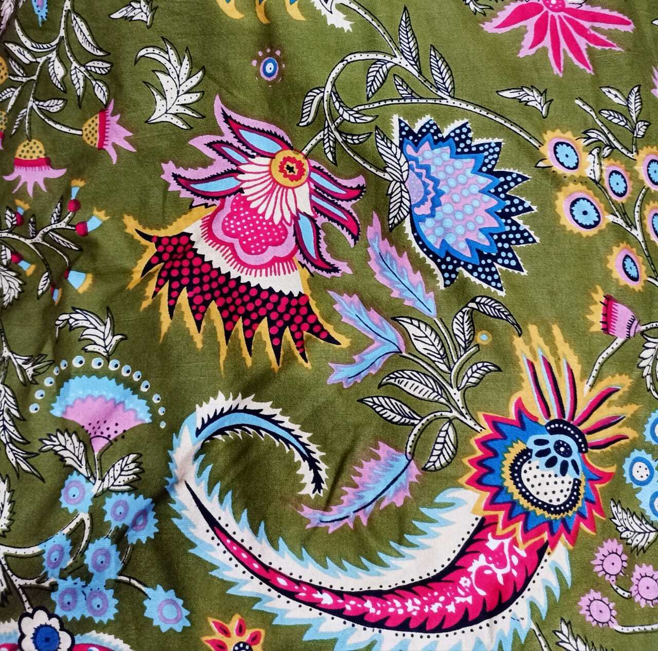 3 Yards Fabric Indian Green Floral Hand Block Print Cotton Fabric Sewing Fabrics