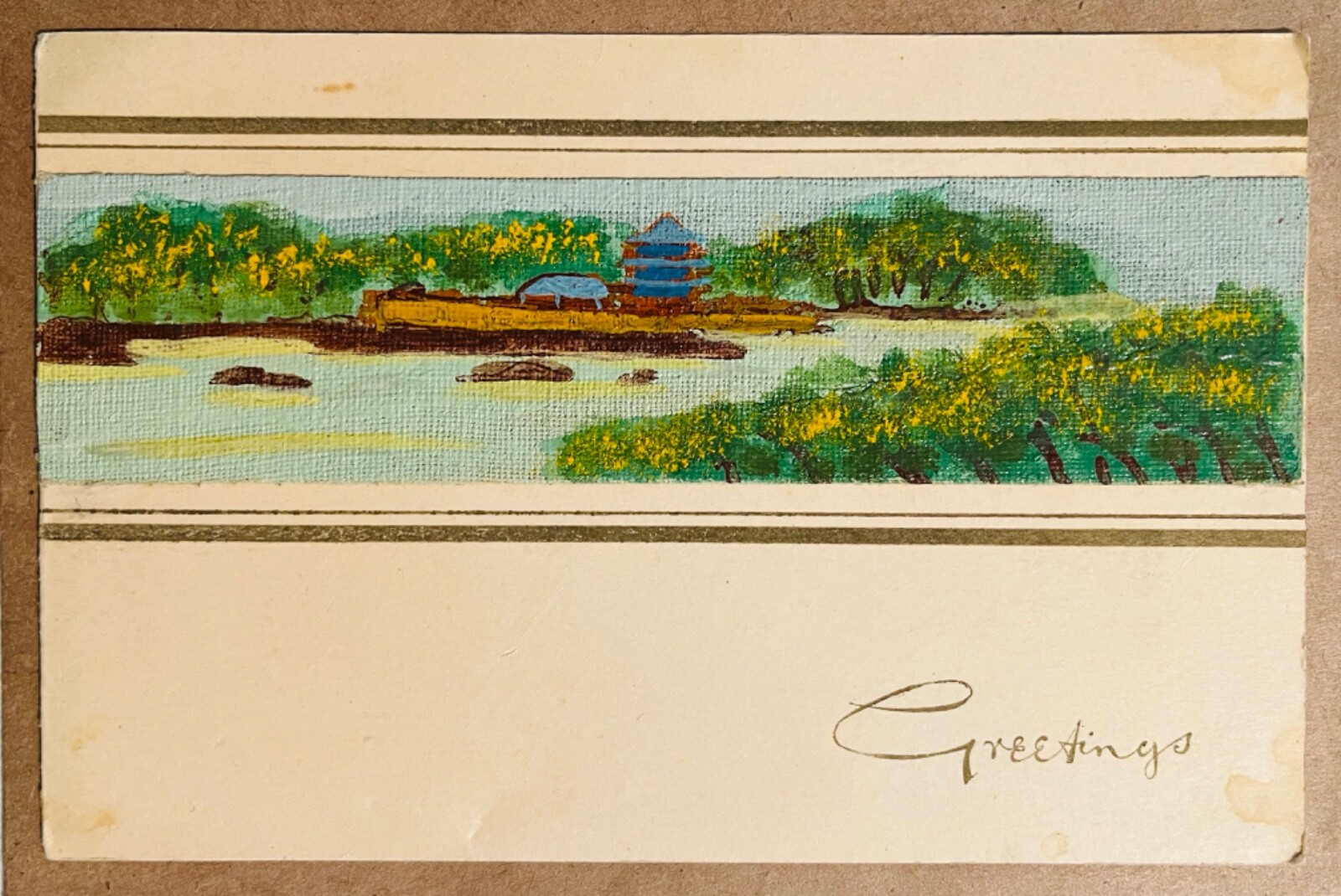 Hong Kong Hand Painted China Seasons Vintage Greetings Card 1950s