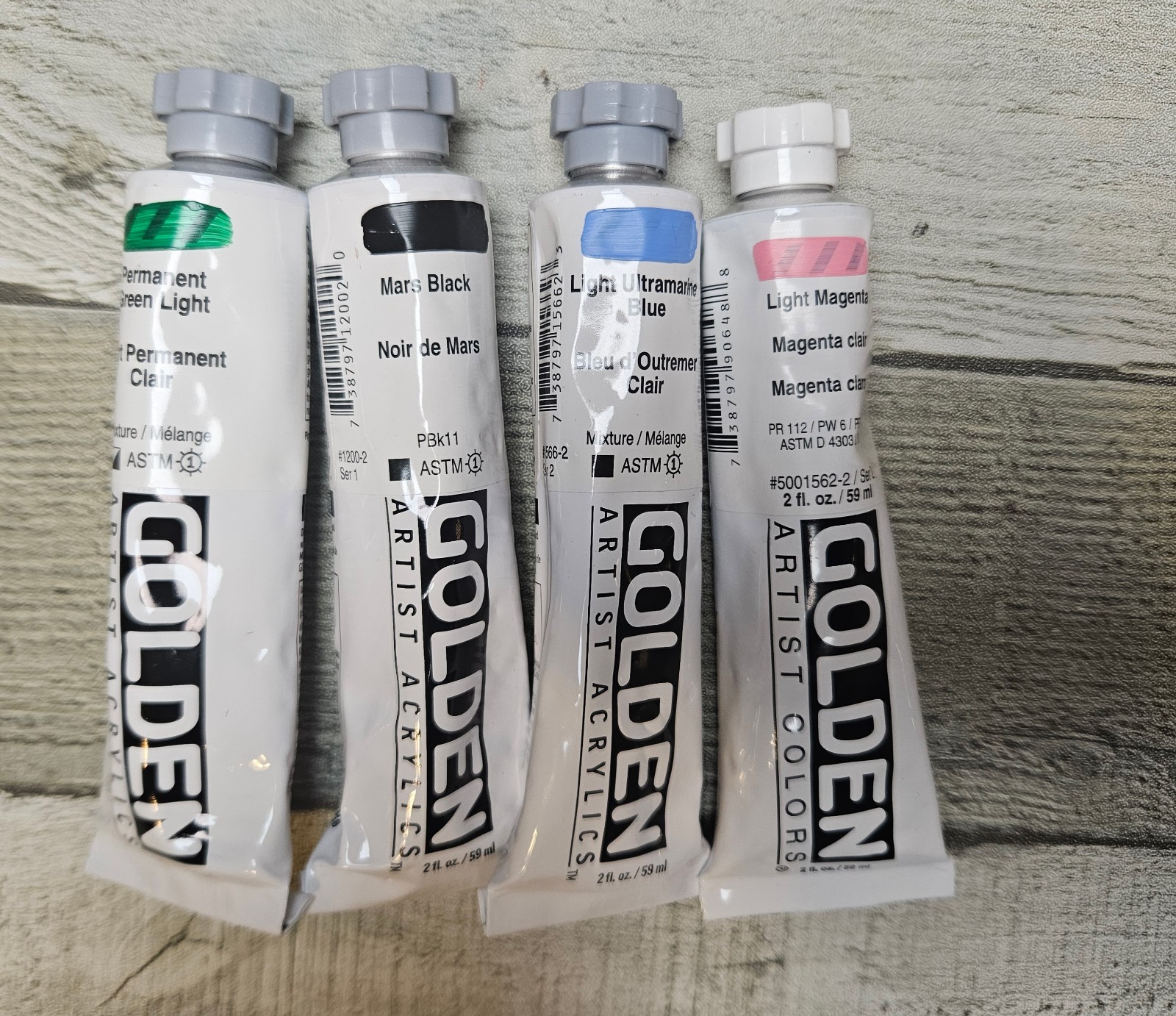 4 Golden Artist Acrylic Paint – Green Light Mars Black Magenta Ultramarine Blue