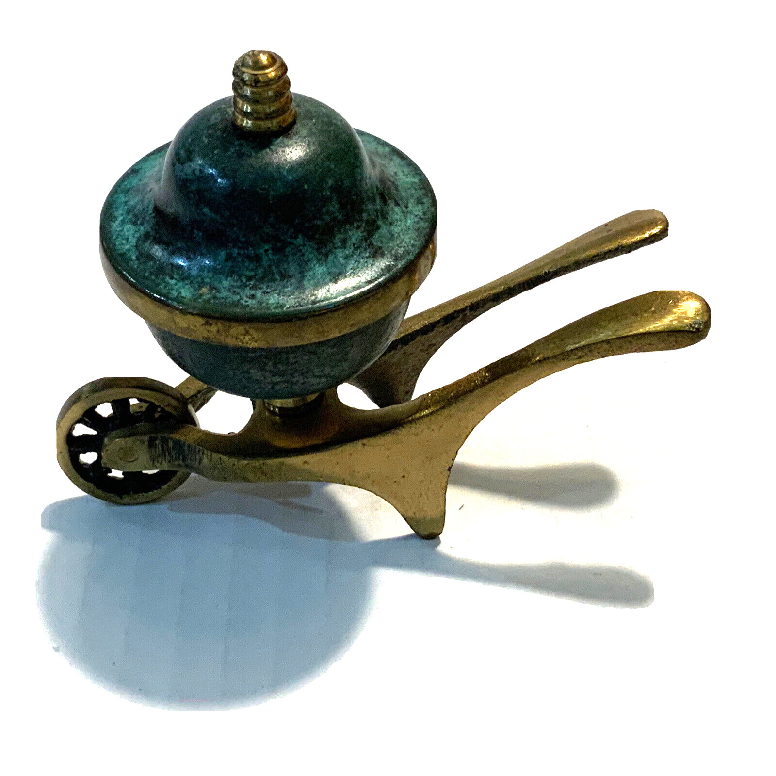 Brass Wheelbarrow Lidded Incense Burner Saccharin Holder Green Marbled 3.25″ tal