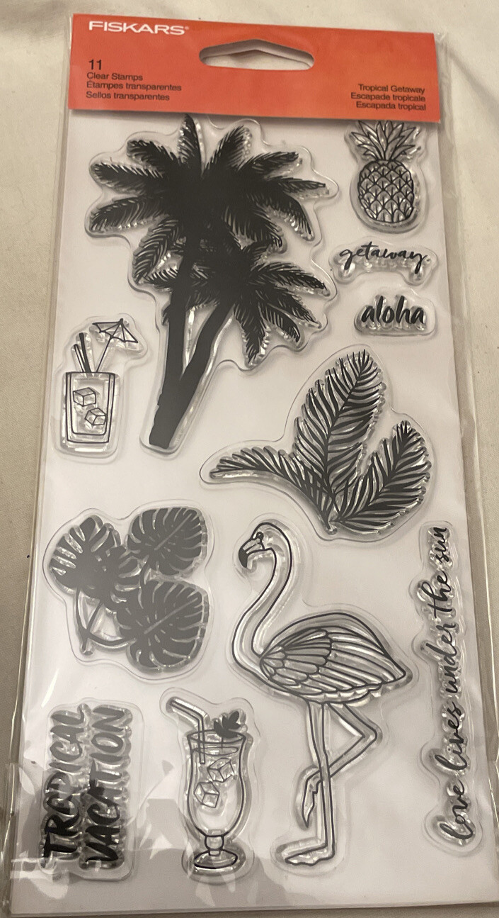 Fiskars Tropical Getaway Stamps 11 Clear Stamps Included