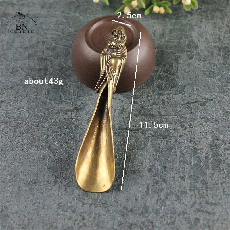 Vintage Brass Copper Deer Dharma Head Tea Scoops Shovel Coffee Black Tea Spoon
