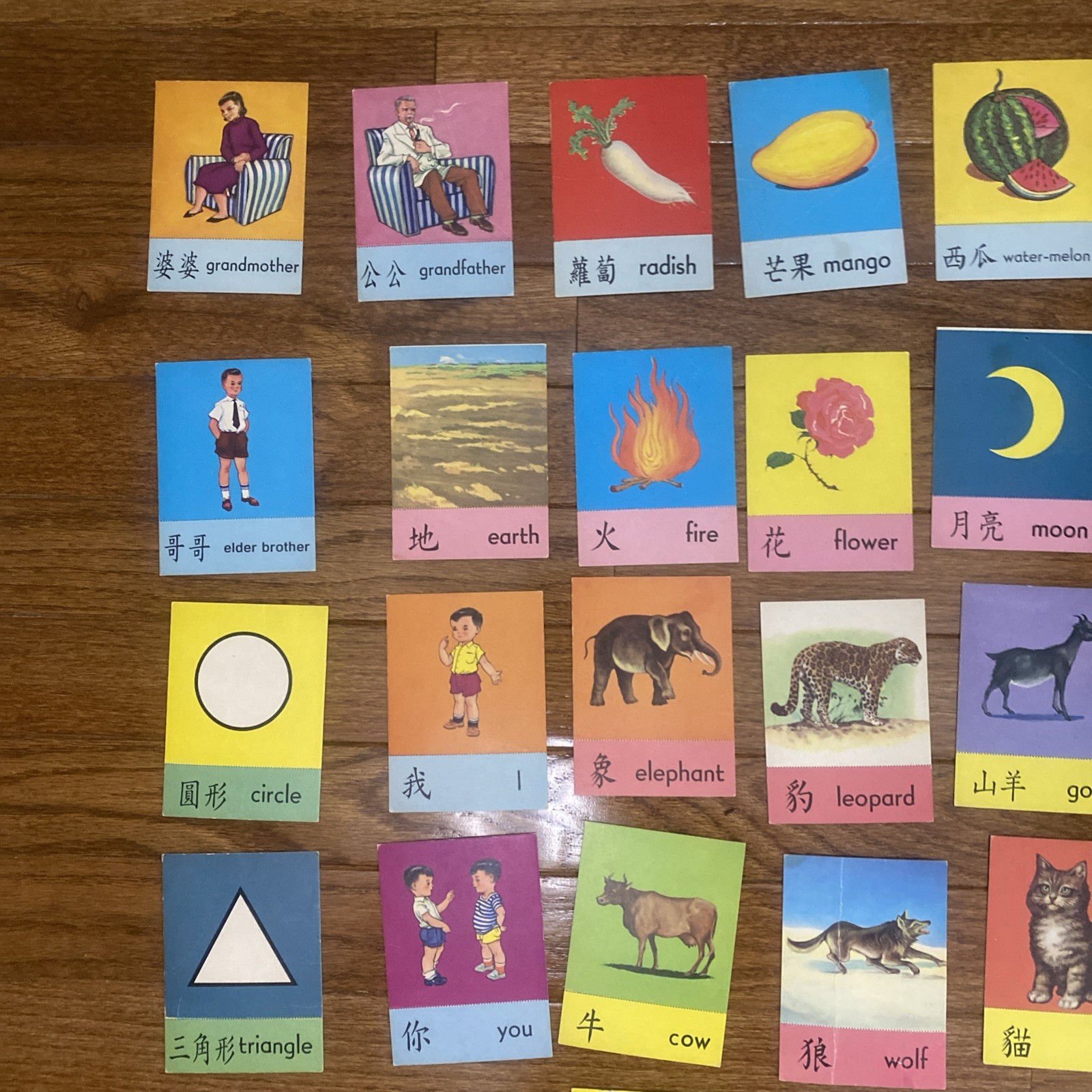 Vintage Sun Ya Chinese English Flash Cards 46 in Color Printed in Hong Kong