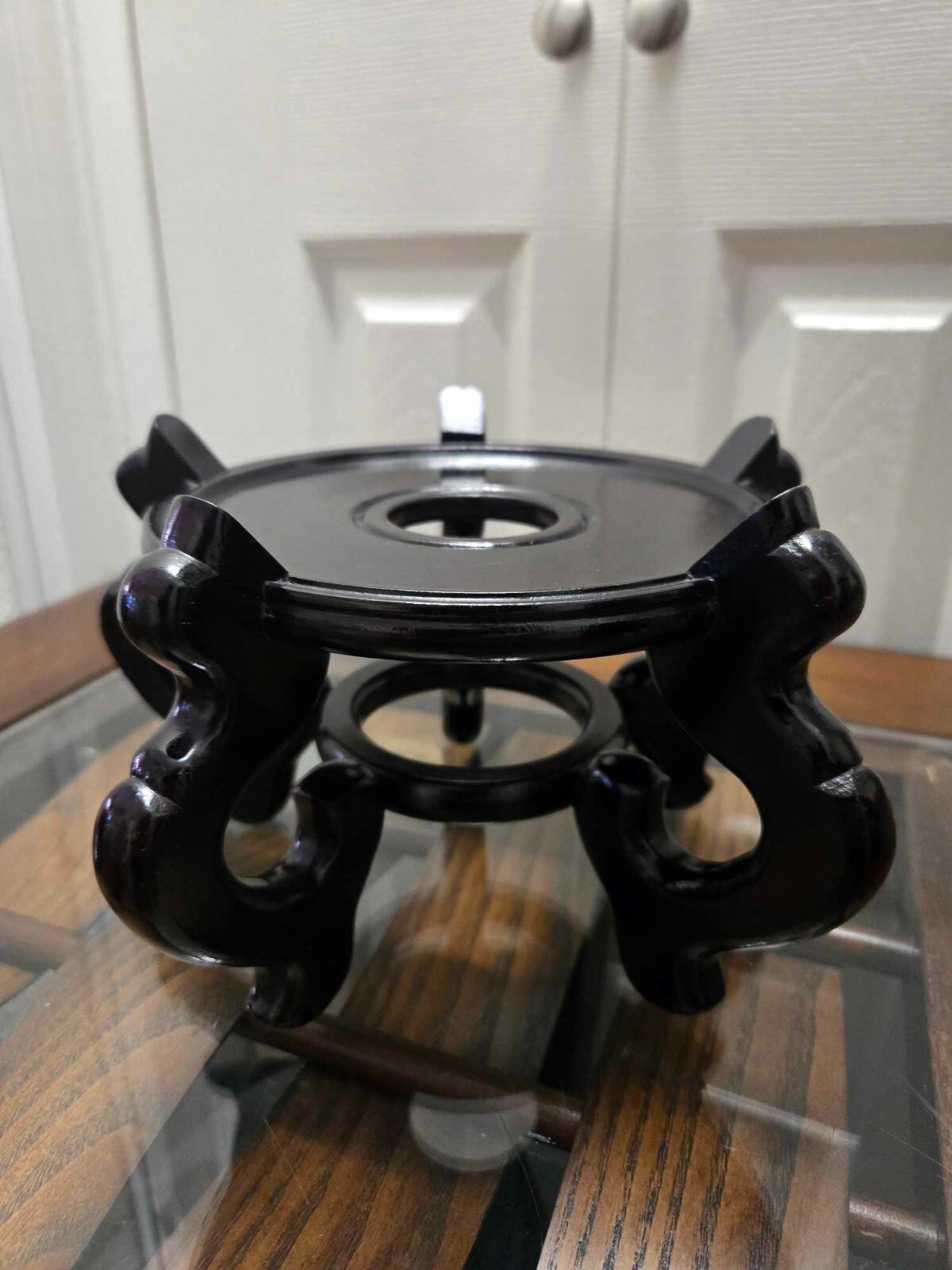 Chinese Wood Carved Display Stand Footed Pedestal For Koi Fish Bowl 5 1/2