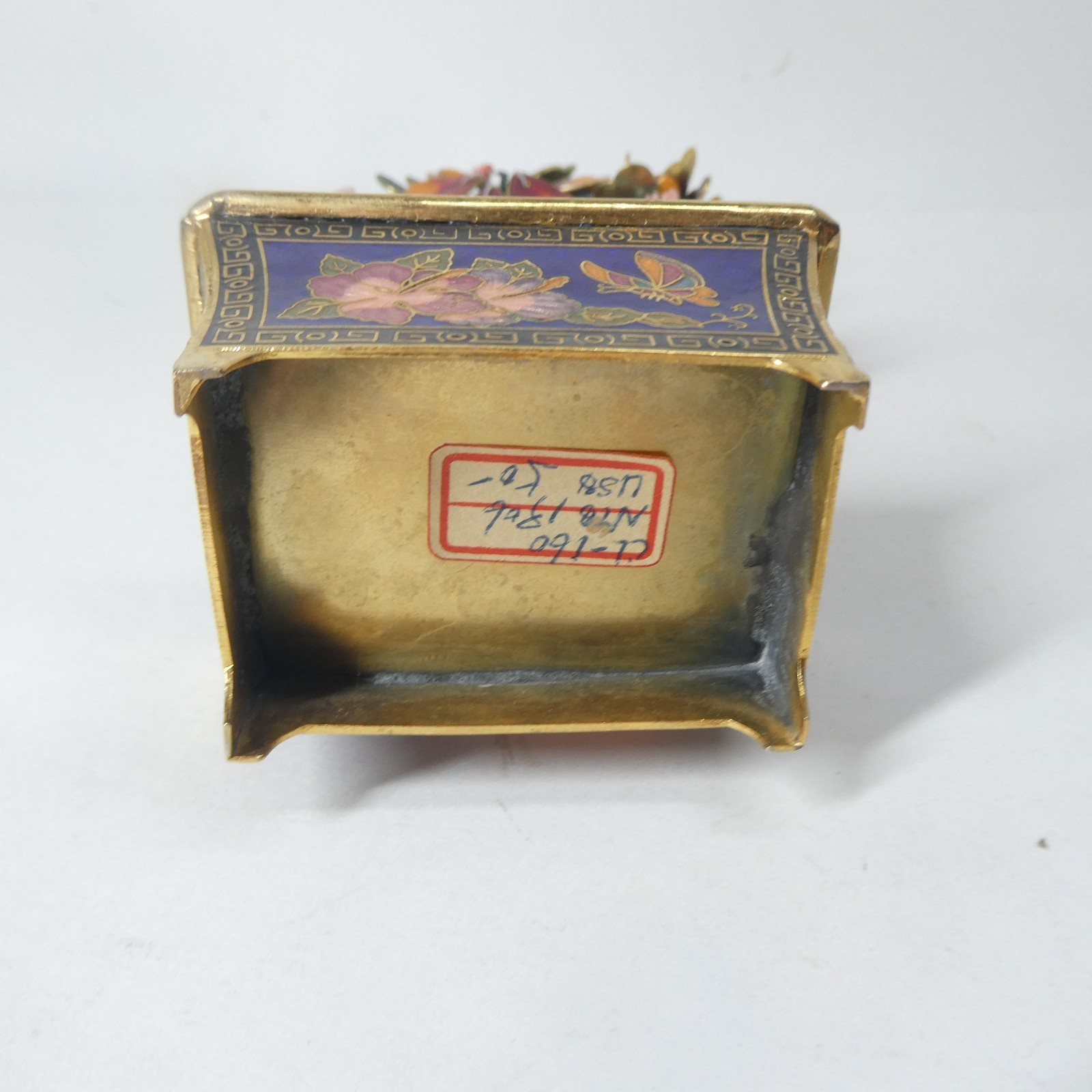 Cloisonne Enamel Brass Bonsai Tree w/ Pot Colorful Flowers 8″ Vintage