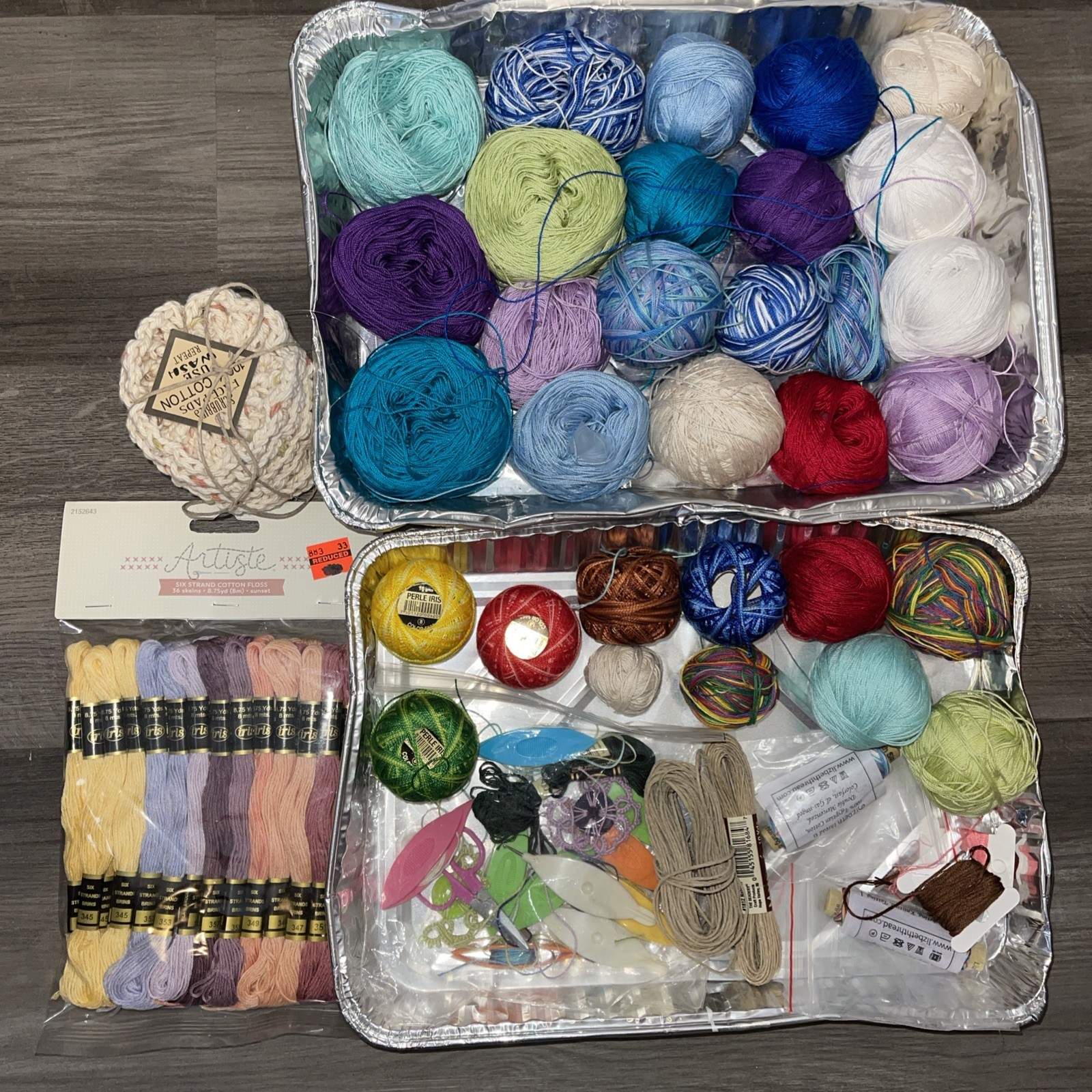 Crochet Cotton Thread Mixed Colors Brands Lot of Approx 70 Pcs & Extras