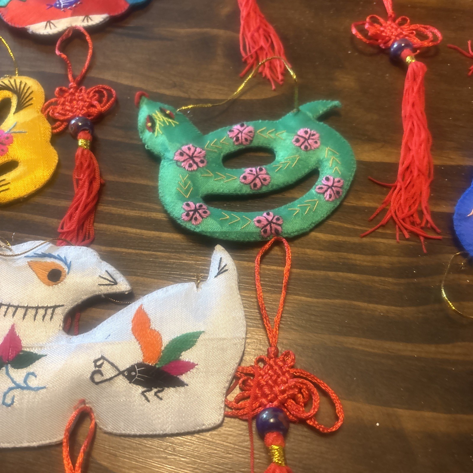 12 Handmade Chinese Embroidered Silk Animal Ornaments