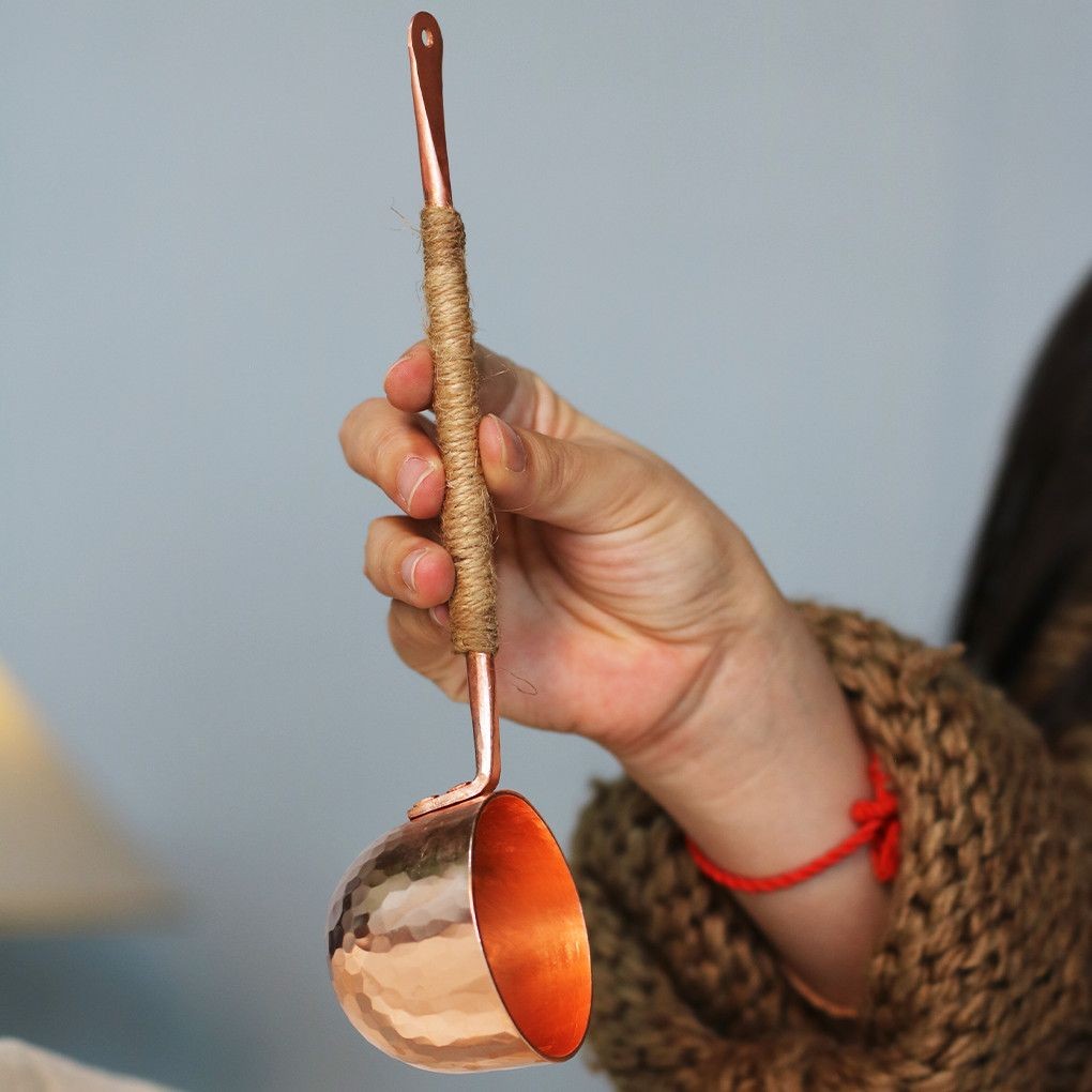 Handmade Hammered Copper Ladle Long Handle Tea & Soup Spoon 22cm