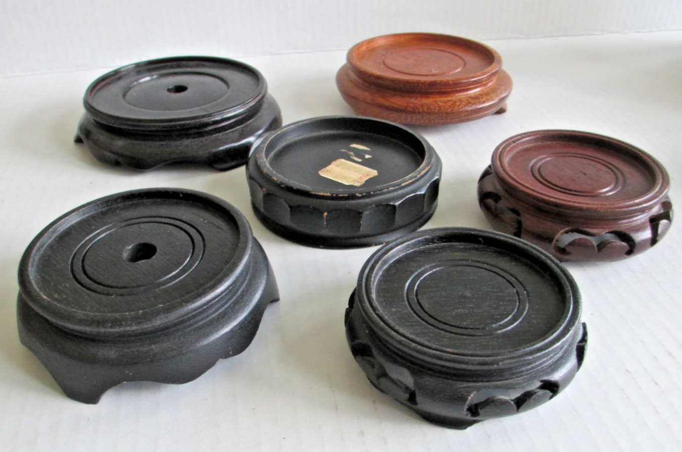 LOT OF 6 Vintage Chinese Carved Wood Display Stand Lamp Vase Bowl PIER 1 C81