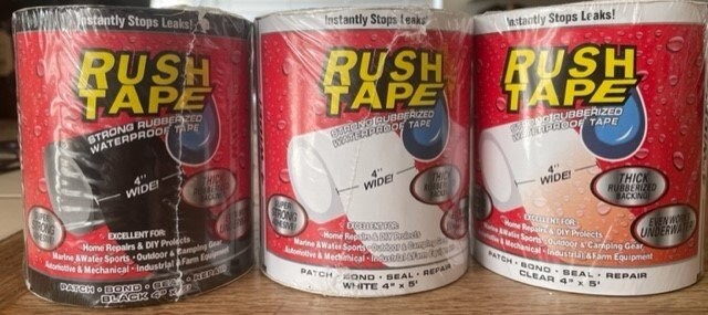 Waterproof Tape Strong Rubberized Waterproof 4″ x 5′ BLACK, WHITE, & CLEAR