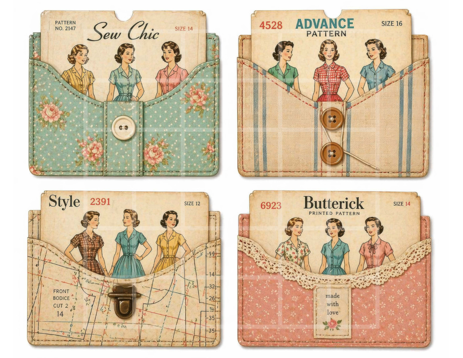 1 Pg Sewing Patterns For Card Toppers Junk Journal Supplies Scrapbook Ephemera