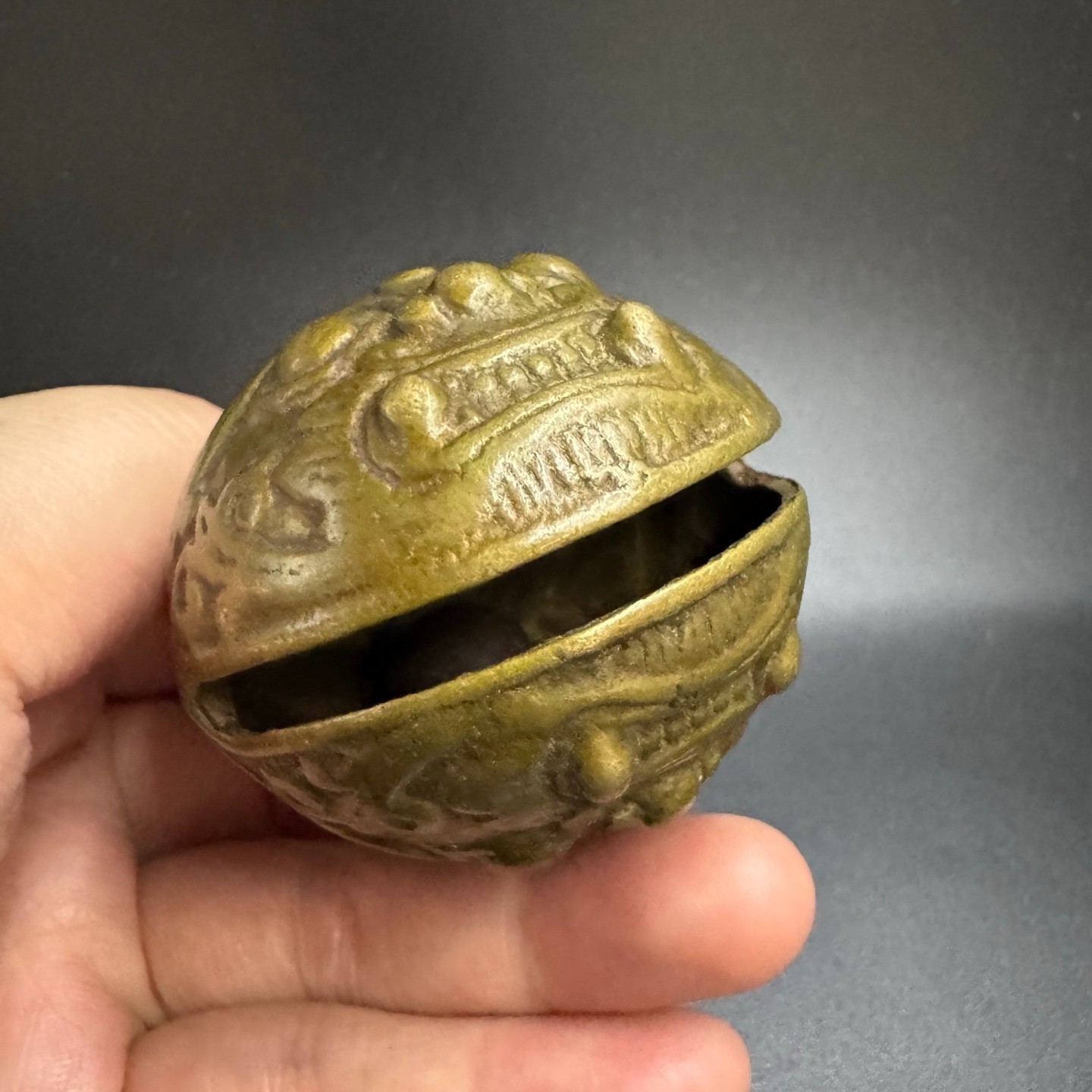 Vintage Chinese Bronze Lion Face Bell Antique Brass Beast Head Hanging Ornament