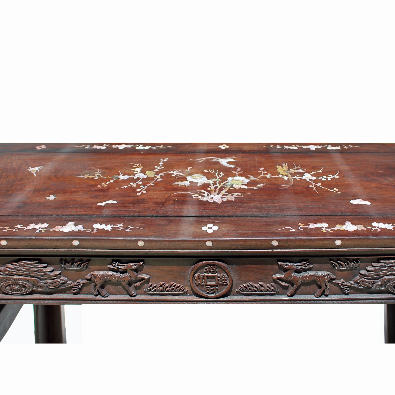 Chinese Brown Huali Rosewood Scroll Inlay Deer Fortune Motif Altar Table cs4227
