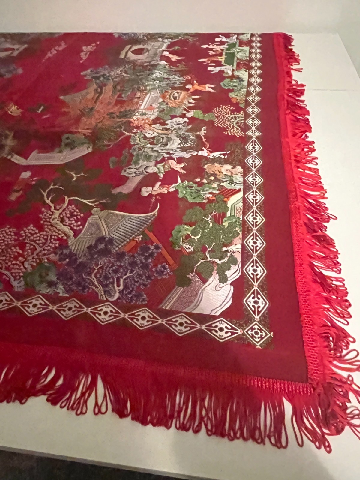 Vintage Chinese “Brocaded Flowers” Silk Blend Tapestry Tablecloth Piano Shawl