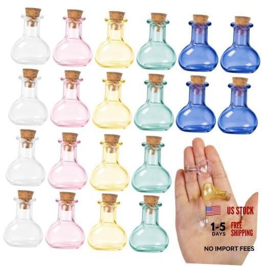 BLMHTWO 20 Pcs 2ml Mini Glass Bottles with Cork, Colored Tiny Bottles Glass