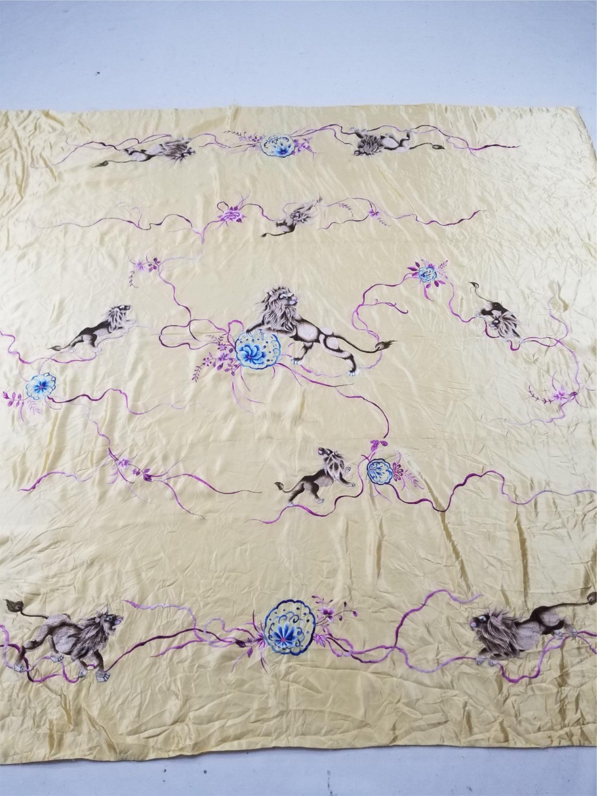 Vintage Chinese Silk Embroidered Decorative Panel 78×76 inches