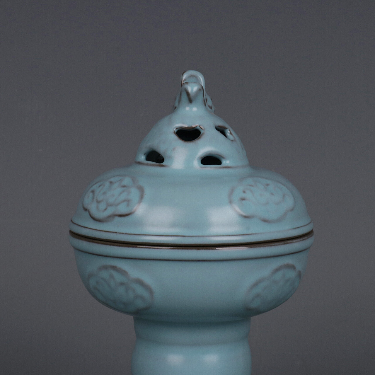 7.5″ Good Chinese Song Porcelain Ru Kiln Animal Foo Fu Dog Lion Incense Burner