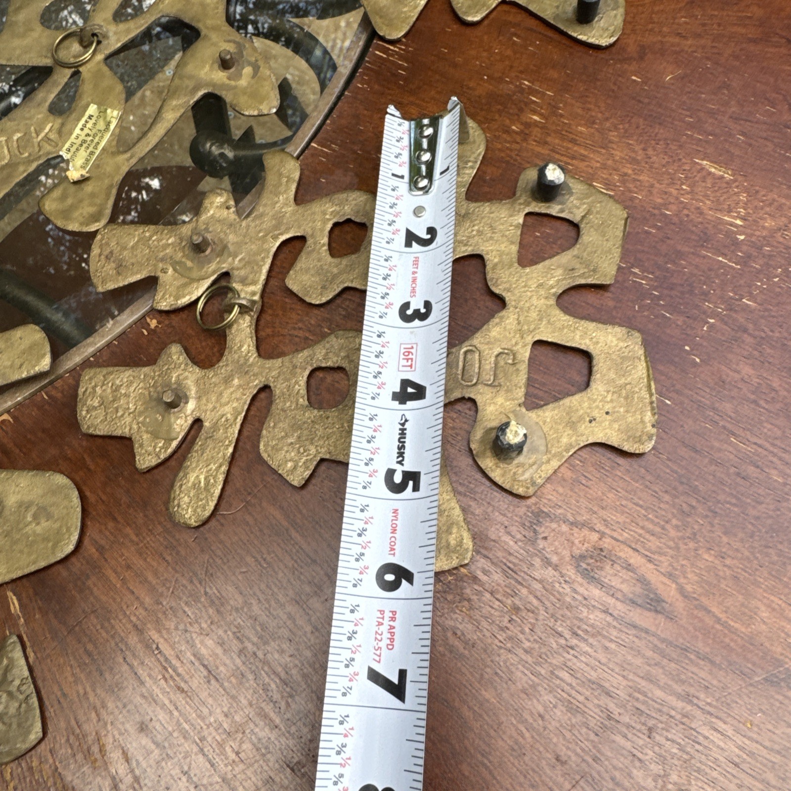 Vtg Chinese Brass Symbols (4) Wall Hanging/Trivet – Long Life – Good Luck 10″