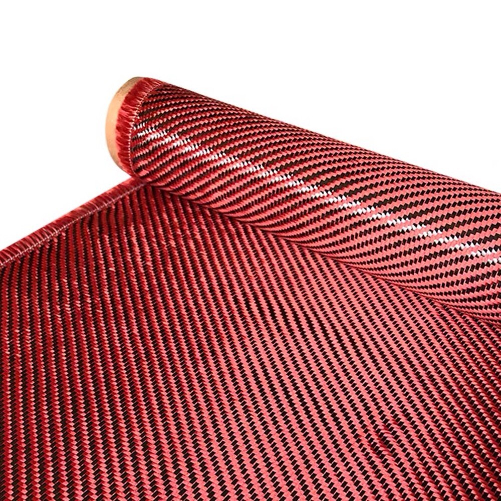 200gsm Carbon Fiber & Red Mixed Fabric Aramid Cloth 50cm x 100cm-Roll Packed
