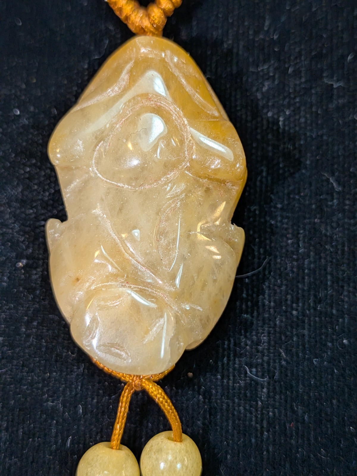 NOS Chinese Yellow /Honey Jadeite Lucky Frog Pendant 1980-2000 Ships US