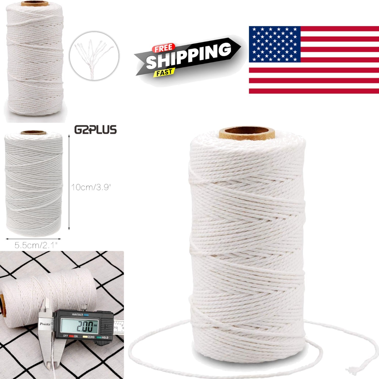 White Cotton Bakers Twine 328 Feet 2MM Heavy Duty String for Crafts and Gifts