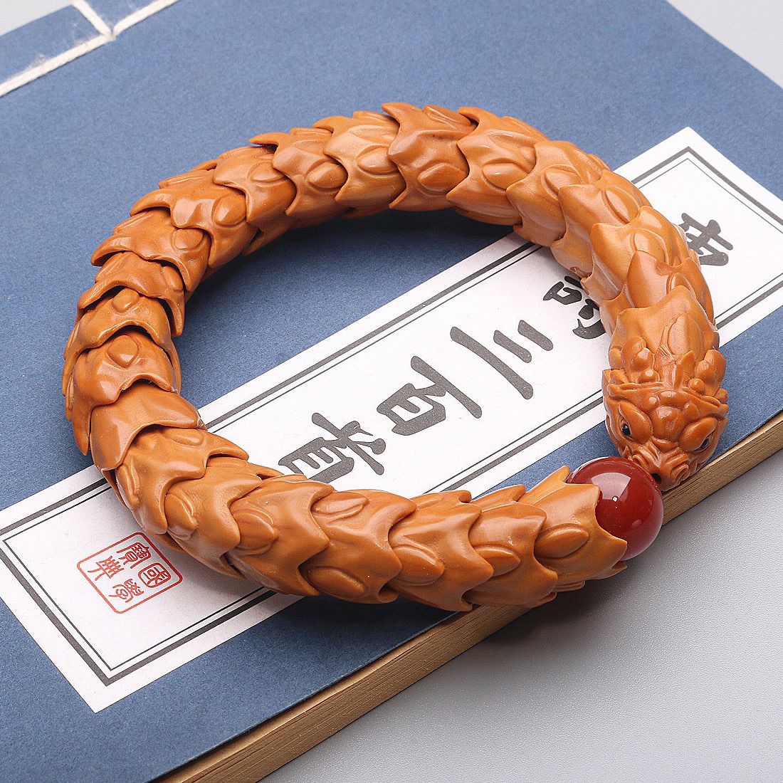 Hand Carved Olive Nut Dragon Scale Bracelet Hollow Design Wenwan Jewelry