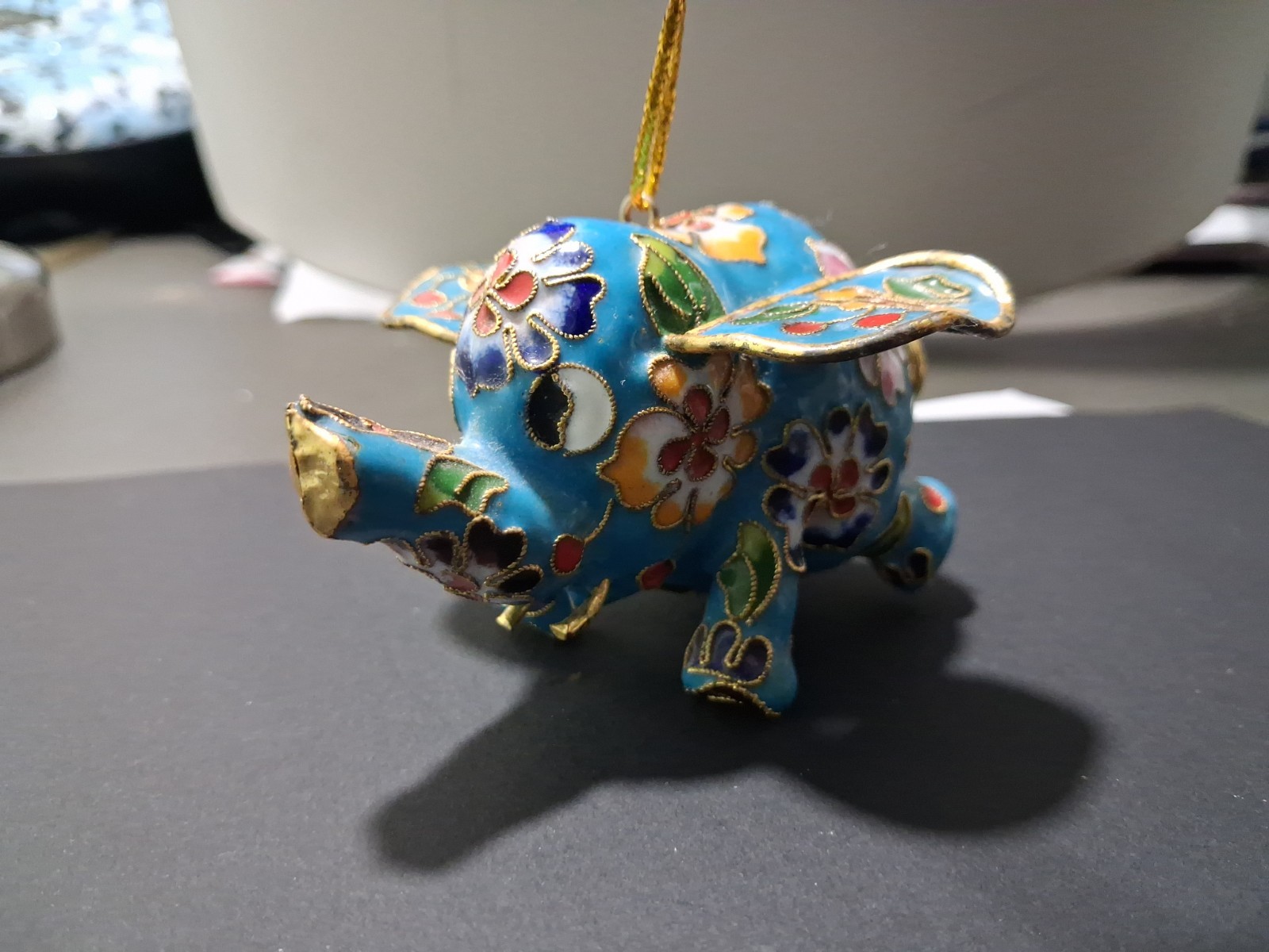 Multicolored, Base Blue floral Chinese cloisonné elephant ornament