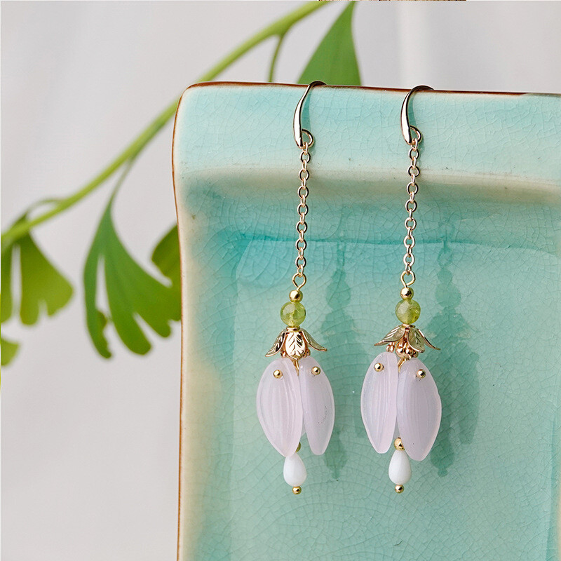 Chinese Coloured Glaze Gild Flower Tibetan Style Fashion Earbob Earrings