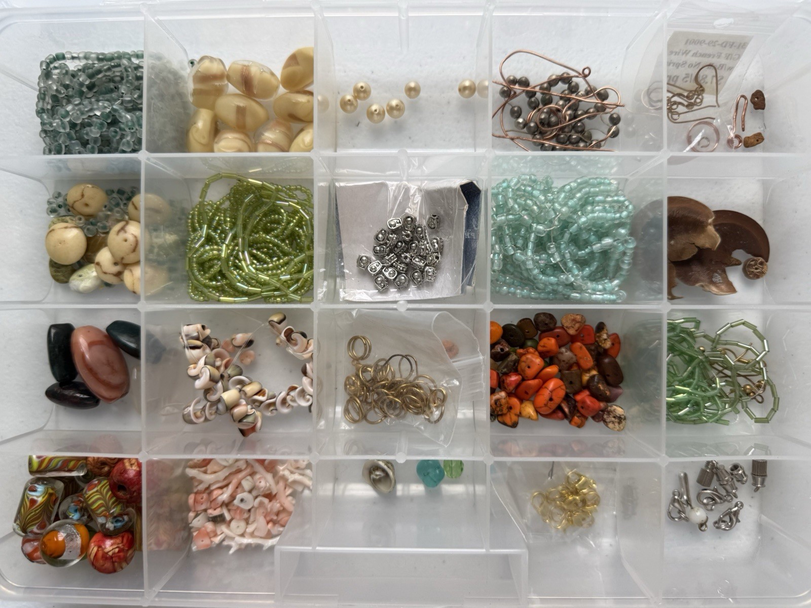Mixed Lot of Beads Shell Clasps Rings for Crafting and Jewelry W/ Case