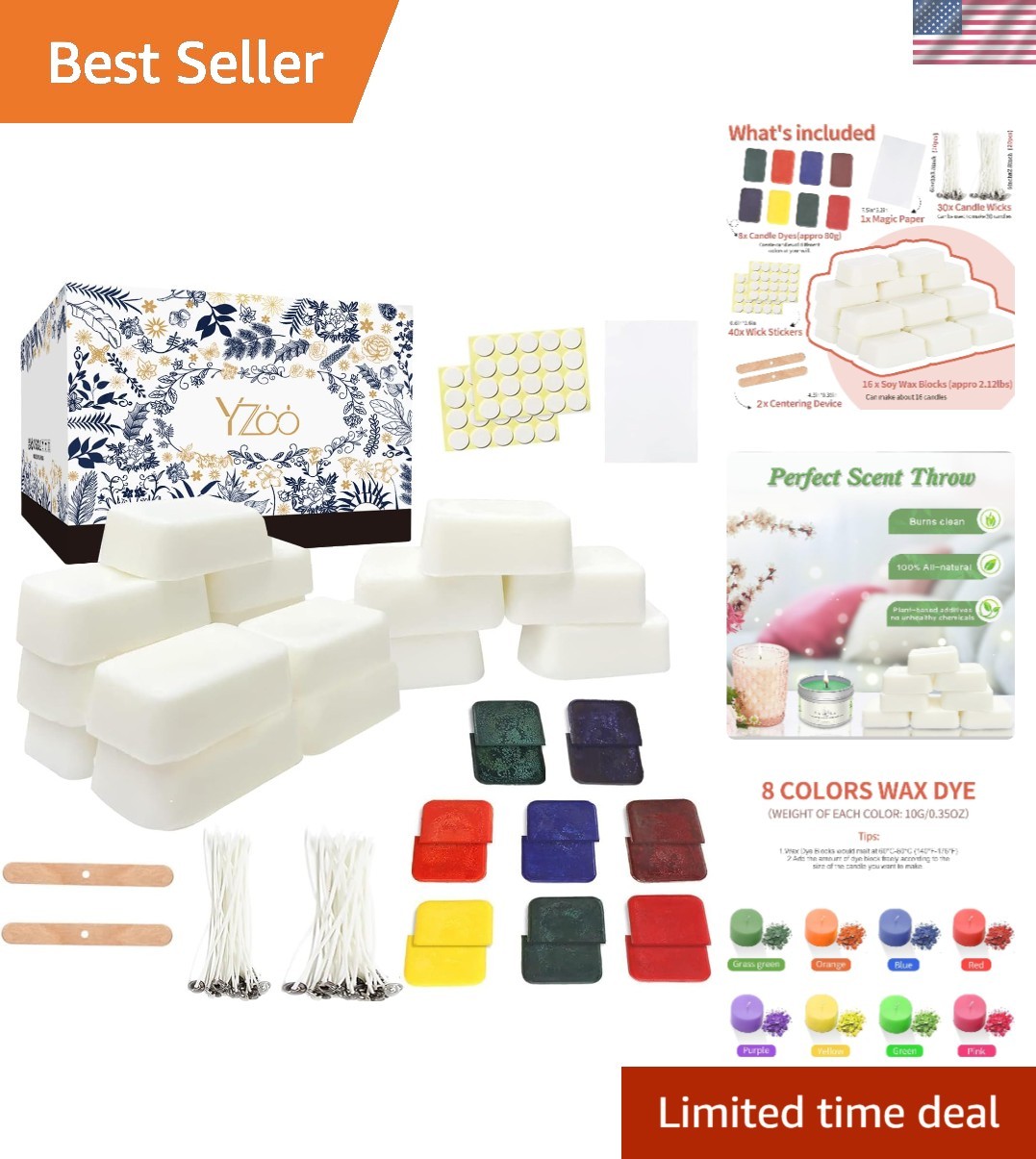 Eco-Friendly Candle Making Kit – 960g Soy Wax, Vibrant Dye Set for All Seasons