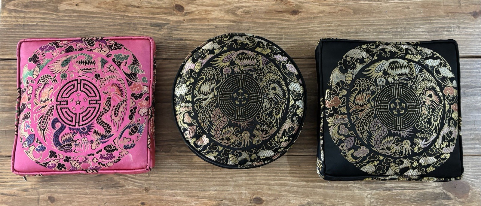Vintage Oriental Chinese Decor Metallic Embroidered Silk Throw Pillow Lot