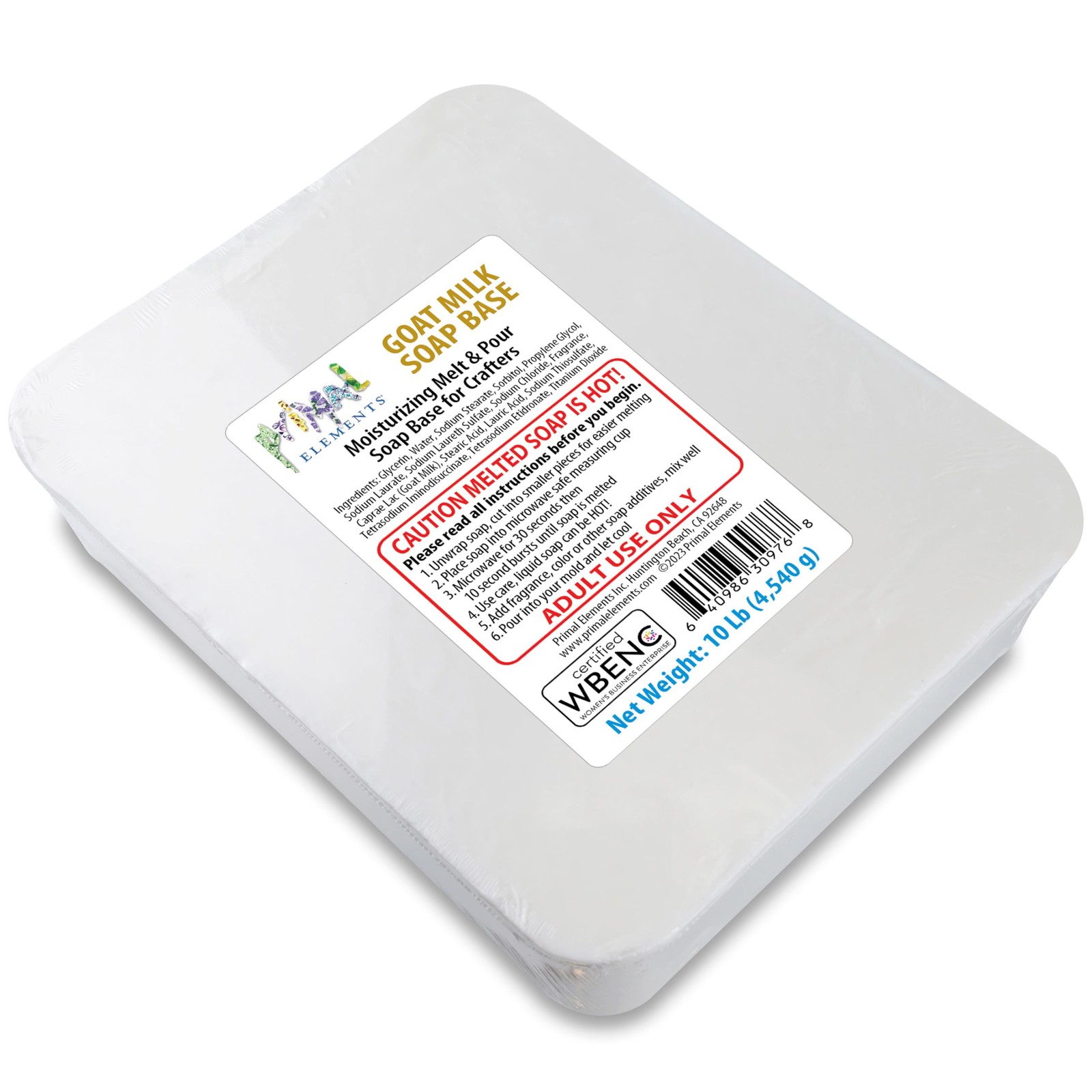 Primal Elements Goat Milk Soap Base – Moisturizing Melt 160 Ounce (Pack of 1)