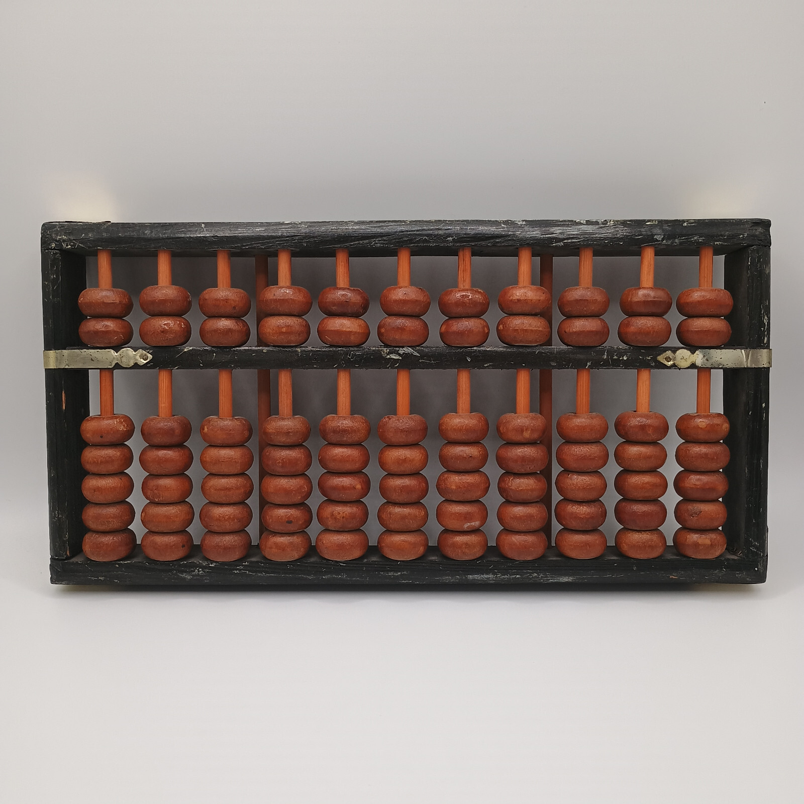 Vintage Chinese Calculator Asian Abacus Black Wood Metal Wooden Beads 10″ x 4.5″
