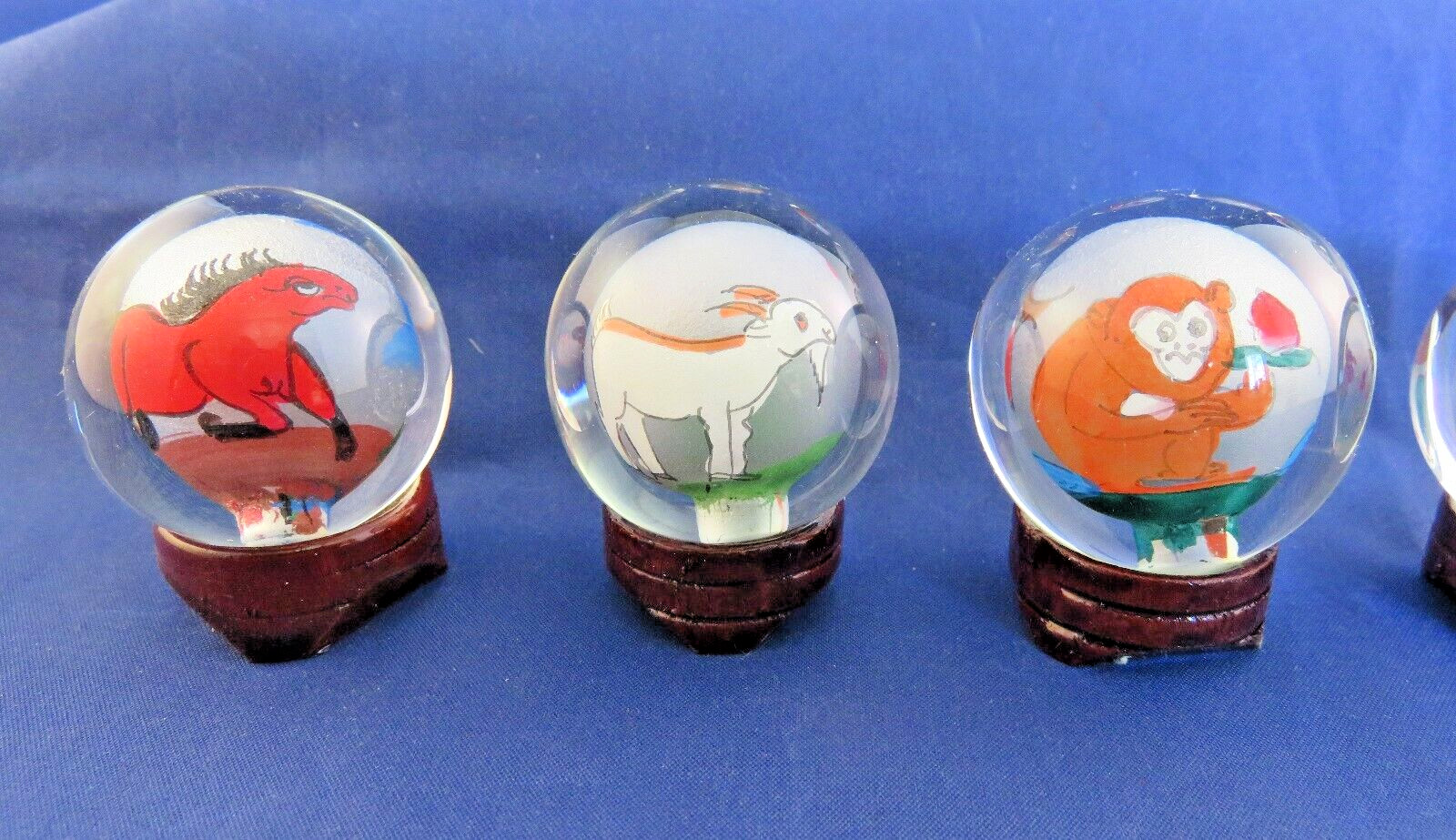 Reversed Painted Glass Balls w Chinese Zodiacs w Stands (1301)