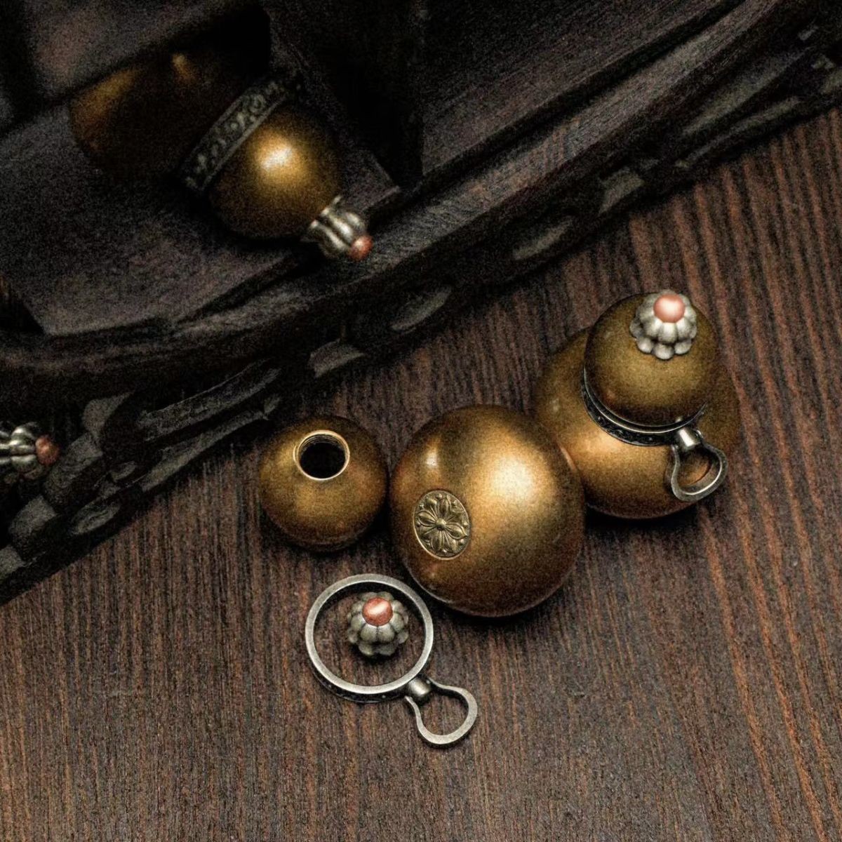New Brass Gourd Pendant Handheld Ornament Car Bag Hanger 3cm Lucky Decor