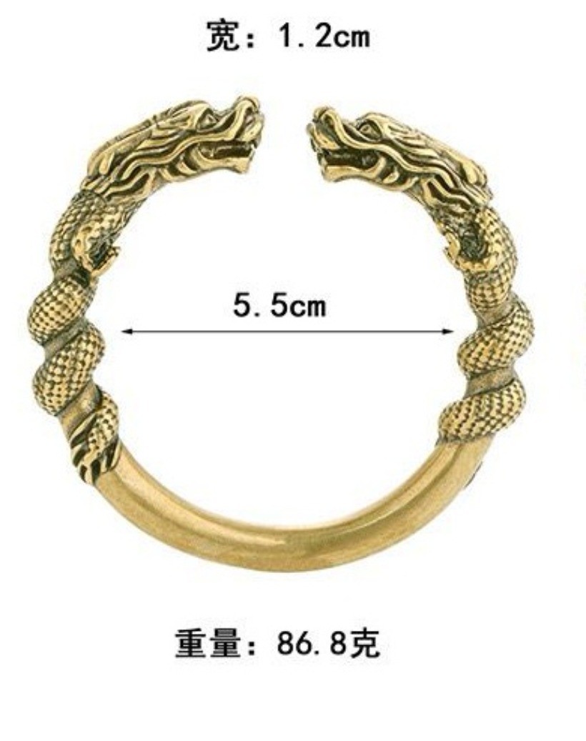 Vintage Double Dragon Head Pure Copper Bracelet Antique Open Bangle Jewelry