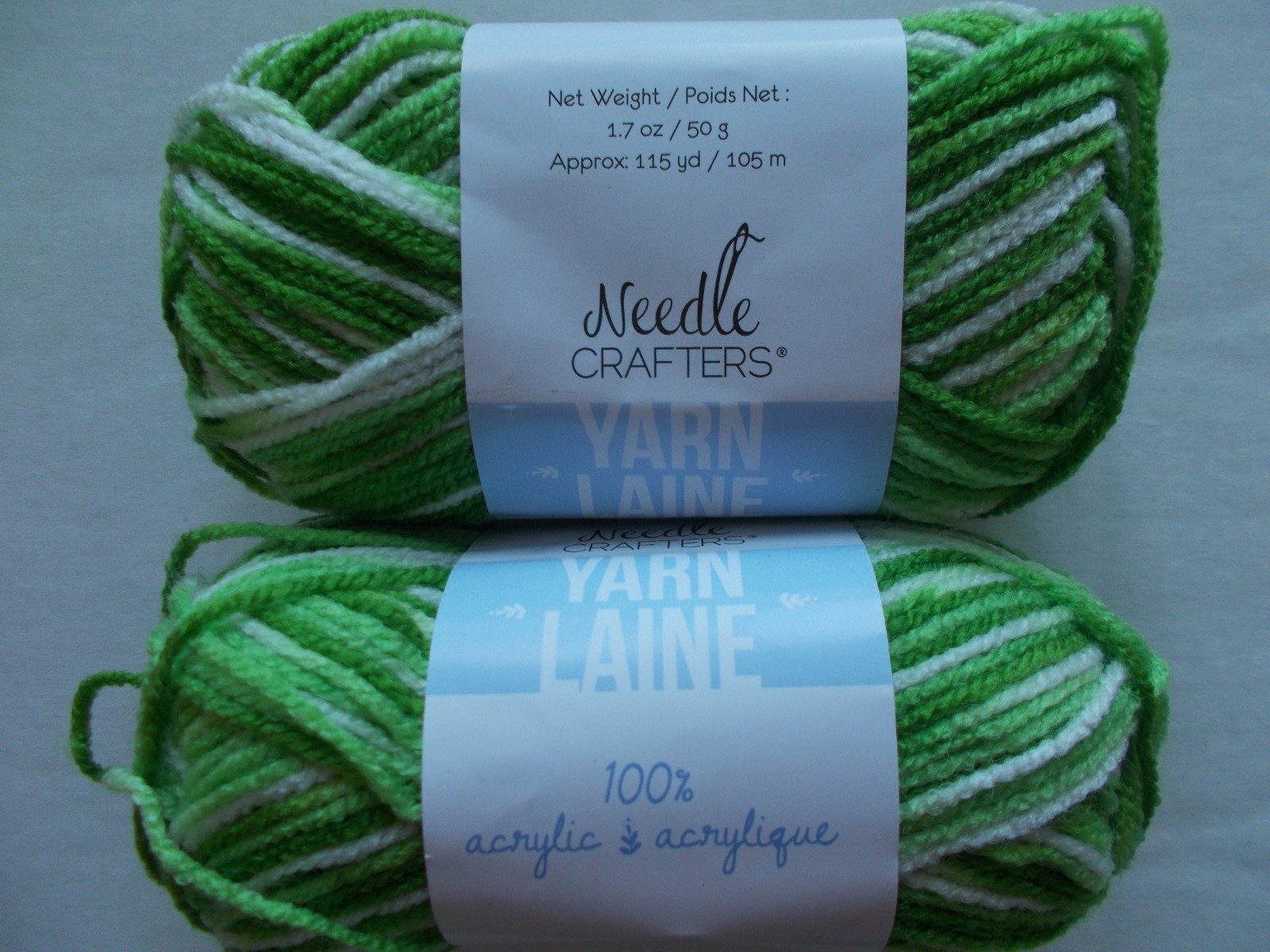 Needle Crafters variegated acrylic yarn, Go Green, lot of 2 (115 yds ea)
