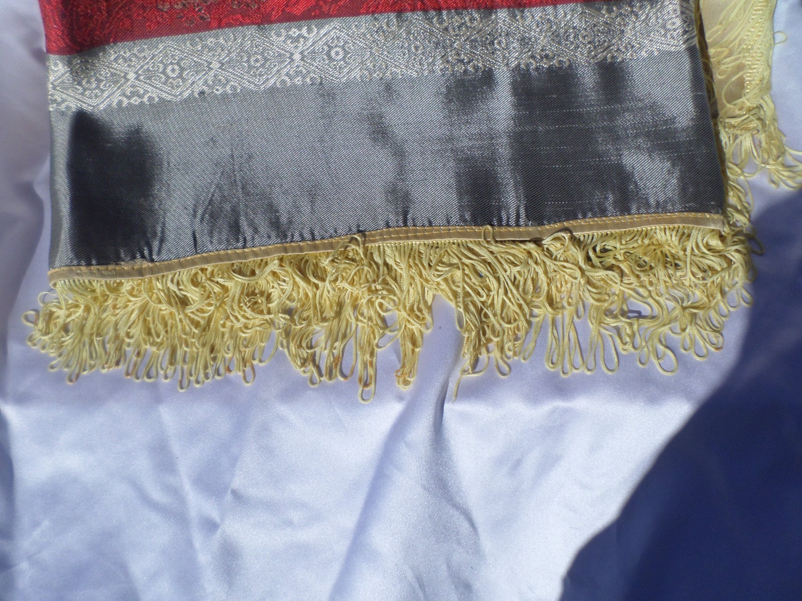 VTG CHINESE SILK BROCADE TABLECLOTH PIANO SCARF ASIAN VILLAGE CELEBRATION 74X56