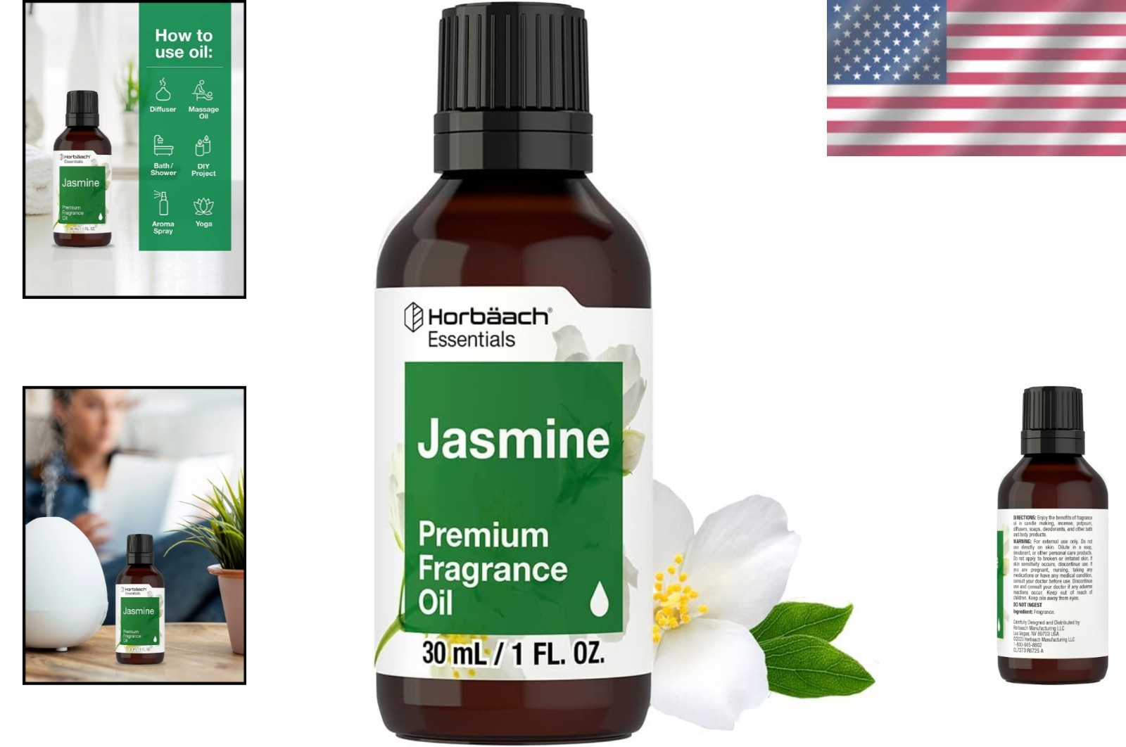 1 fl oz Jasmine Essential Oil – Organic, Gluten-Free for Candles & Diffusers