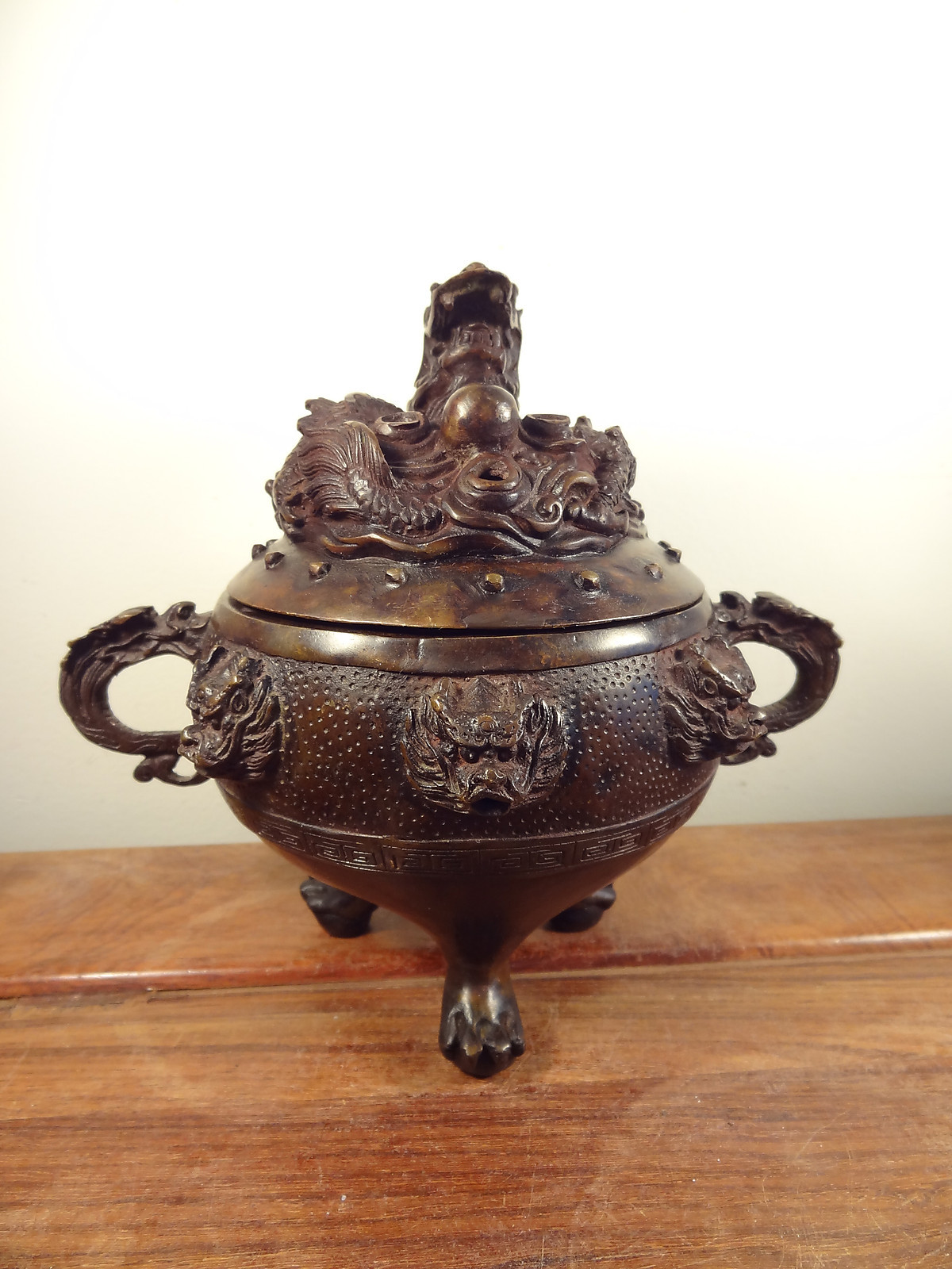 Old Bronze Incense Burner – Nine Dragon Design