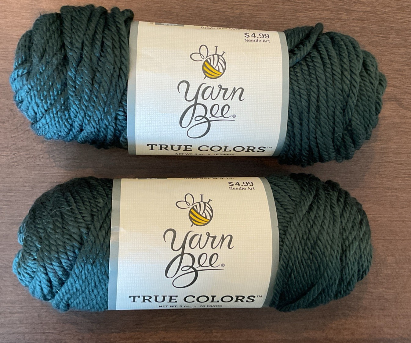 Yarn Bee True Colors Super Bulky Acrylic Yarn ~ Emerald ~ 2 Skein Lot NIP